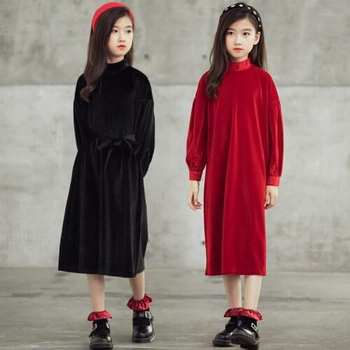 Kids Dress Elegant Long Sleeve Red Girl Dress Winter Autumn Thick Princess Dresses Children Clothes 6 8 10 12 14 16Y