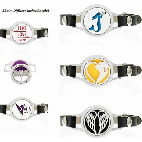 Pet Dog angel wing Essential Oil Diffuser Locket Bracelets Pu Leather twist screw 25mm locket for Women Aromatherapy Bracelet