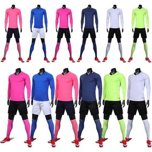 Men long sleeve pink soccer jersey set green football uniform blue soccer shirt running sport jersey customized name number