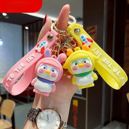 Toys Soft Glue Cartoon Pilot Duck Keychain Car Keychain School Bag Pendant Soft Glue Doll Gift Keyring Chain Small Ornaments