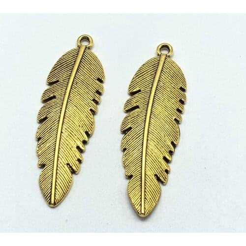 10pcs charm leaf feather Tibetan silver and gold alloy pendant jewelry findings DIY handmade 14*44mm