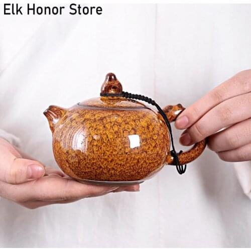 220ml Retro Kiln Fambe Ceramic Teapot Jianzhan Temmoku Glaze Tea Pot Kung Fu Tea Maker Household Master Pot Teaware Accessories