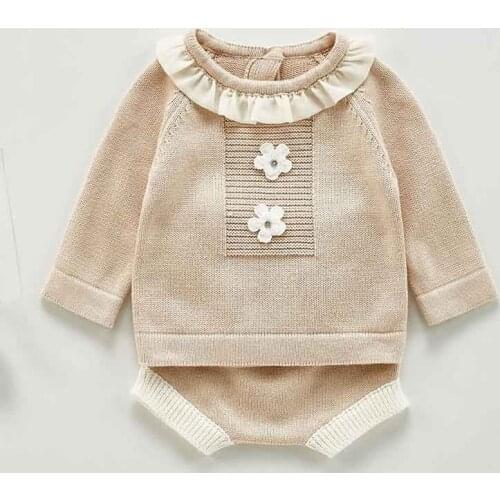 Autumn New Baby Girl Clothes Set Baby Lace knitted pullover Sweater + Shorts 2Pcs Suit Two Piece Kids Girls Knitted Clothing