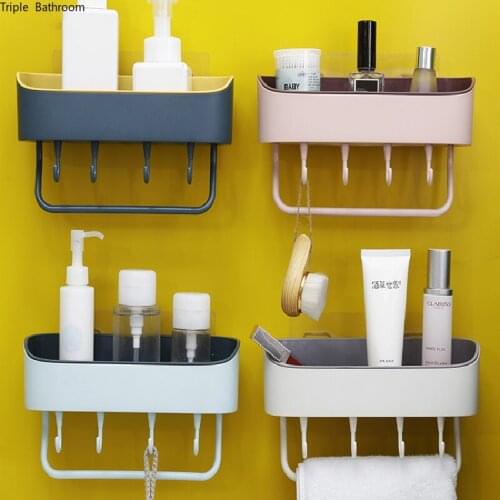 Creativity Plastic Bathroom Accessories Shelf Shower Organizer Wall Mount Shampoo Rack No Drilling Kitchen Spice Jar Storage