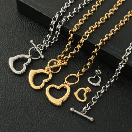 Newest Stainless Steel fashion Jewelry Gold color Necklace earrings sets for women SEUDPPBJ