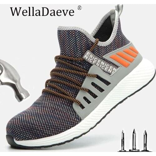 Mens Steel Toe Safety Work Shoes Lightweight Breathable Anti-Smashing Non-Slip Construction Ankle Boots Casual Sneakers For Men