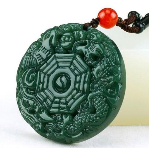 The natural authentic Xinjiang Hetian Jade Dragon Tai Chi Bagua mirror gossip jade pendant Pendant Necklace