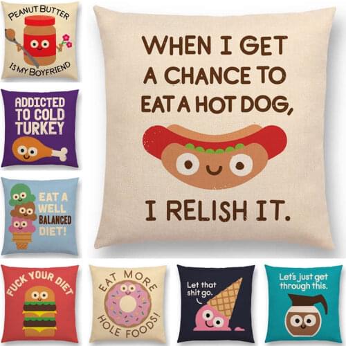 Newest Food Series Cushion Cover Hot Dog Hamburger Jam Donuts Ice Cream Decorative Letters Sofa Pillow Case