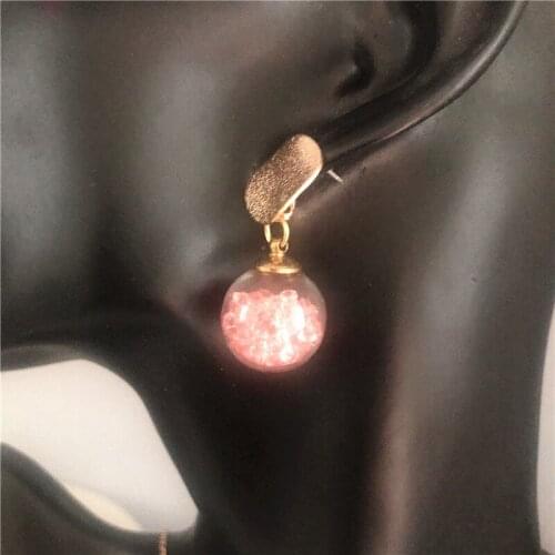 New Arrivals Gold color pink glass Ball Geometric Dangle Earrings Set Women Wedding Party Exquisite Jewelry Set