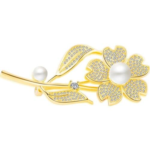 New Explosions All-match Clothes Flowers with Pearls Tassels Boutonniere Lucky Brooch Hijab Pin Copper Micro-inlaid Zircon Petal