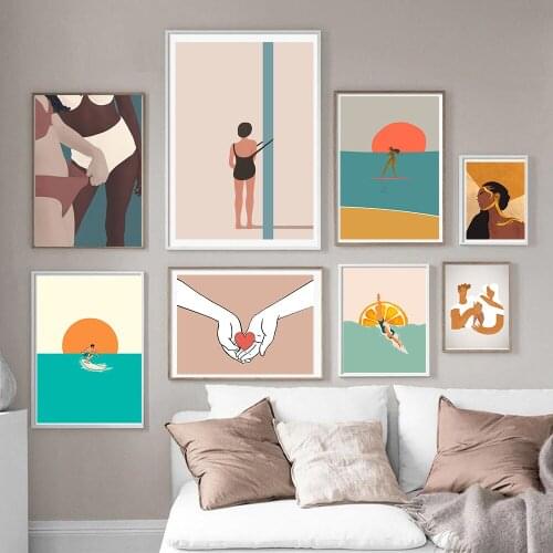 Nordic Get Naked Nude Woman Bubble Gum Wall Canvas Paintings Abstract Lines Posters Girl Dive Prints Decoration for Living Room
