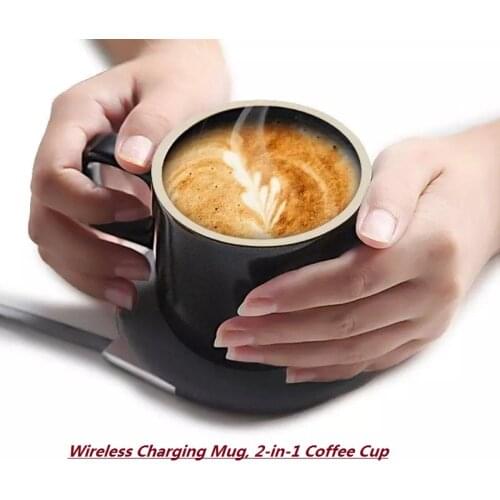 Qi Mug Wireless Charging Mug, 2-in-1 Coffee Cup, 55 Degree Mug Warmer, Intelligent Constant Temperature Warming Cup Charger