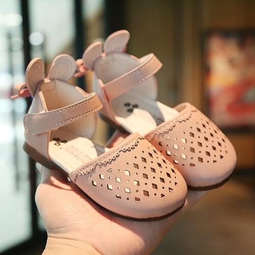 Princess Girls Sandals Spring Summer Children Half Sandals Toes-covered Cut-outs Hollow Breathable Back Bow-knot Rabbit Ears New