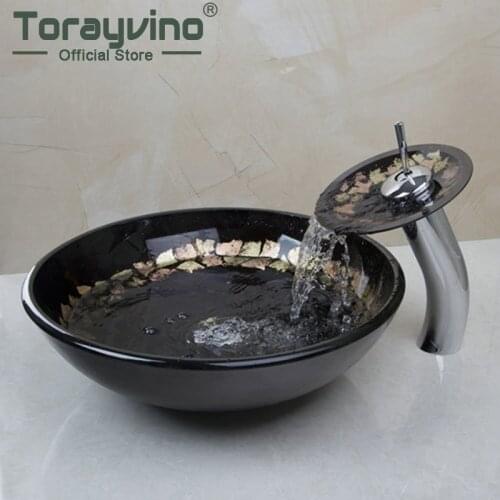 Torayvino Basin Sink Tap+Bathroom Sink Washbasin Glass Hand-Painted 4003-1 Lavatory Bath Combine Brass Set Faucet,Mixers & Taps