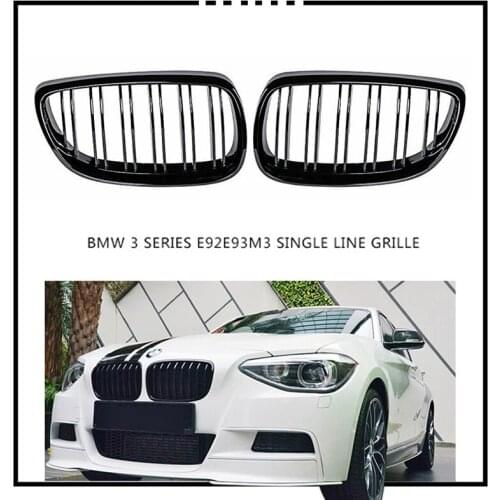 Tefanball A Pair Gloss Black Car 2 Slat Line Front Kidney Grille Grills For BMW E92 E93 3-Series M3 Coupe Convertible 2006-2009