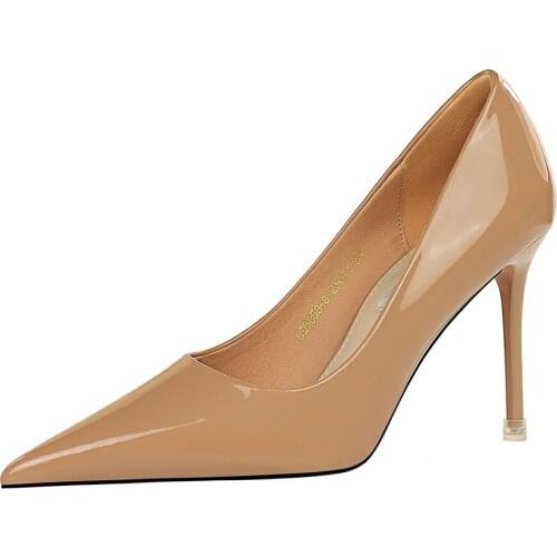 High-heeled shoes stiletto shallow pointy patent leather professional shoes OL thin high-heeled womens single shoes