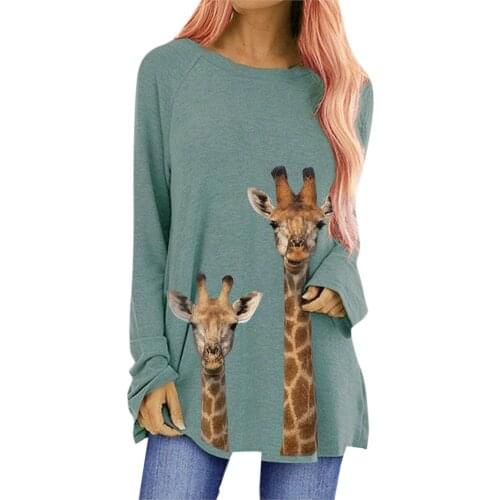 2021 Fashion Autumn Blouses Women Solid Giraffe Printed Shirts Casual Round Neck Long Sleeved Tops blusas mujer блузка женская