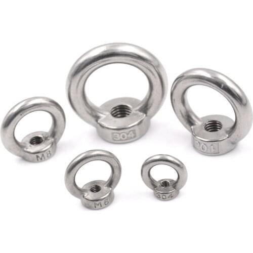 1pcs Eye Nut Stainless Steel Marine Lifting Eye nut Ring Nut Loop Hole for Cable Rope Lifting M5/M6/M8/M10/M12