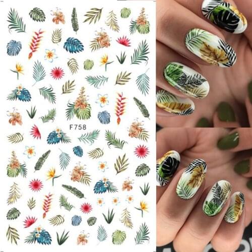 1pcs summer nail art sticker green leaf decals new nails stikkers decor accesorios design 2021 nail temporary tattoos decoration
