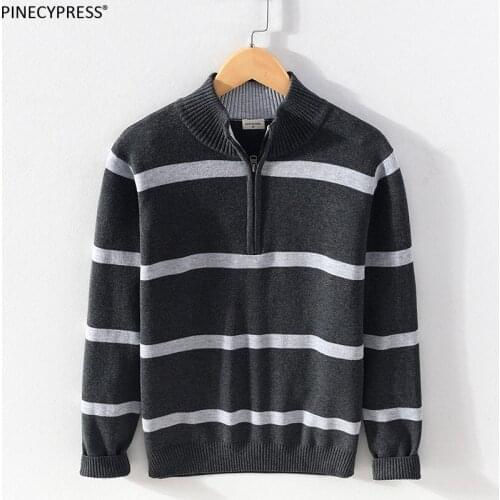 100% Cotton Anti-static Thick Fashion Man Knitwear Pullover Male Knitted Autumn Winter Striped Casual Men Turtleneck Sweater