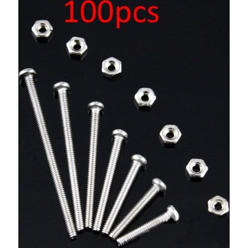 100PCS M2 6mm/8mm/10mm/12mm/16mm/20mm/25mm/30mm/35mm Stainless Steel Round Head Screws Nut Fasteners for RC Tamiya 4WD Car Parts