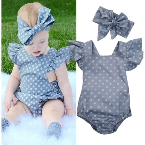 2Pcs/Set Polka Dot Infant Newborn Baby Girls Clothes Butterfly Sleeve Romper Jumpsuit Sunsuit Outfits 0-18M