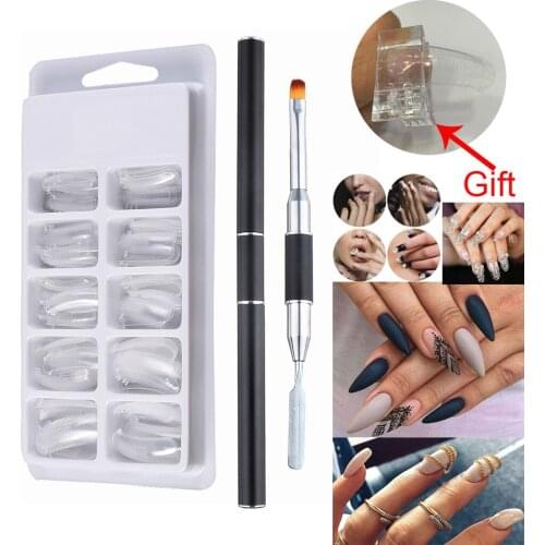 2 in 1 Nail Art Tool Set Acrylic UV Gel Salon Pen Flat Brush For Decoration Beauty Tools Nail Polish Brushes Extension Building