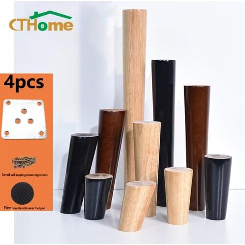 4pcs 6/15/20cm Solid Natural Wood Tilted Legs for Furniture Coffee Table Feet Black Screws Fashion Sofa Bed Cabinet Chair Foot