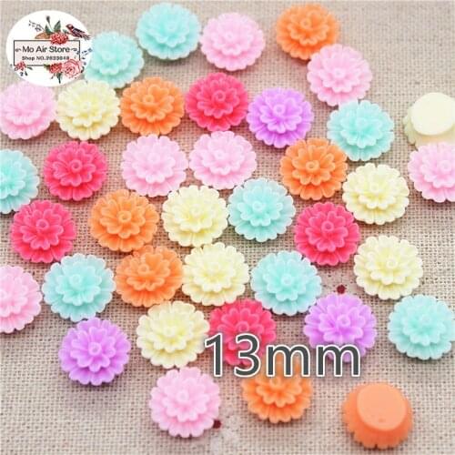50pcs 13mm Mixed light-Colored flower resin flatback cabochon DIY jewelry/phone decoration No Hole