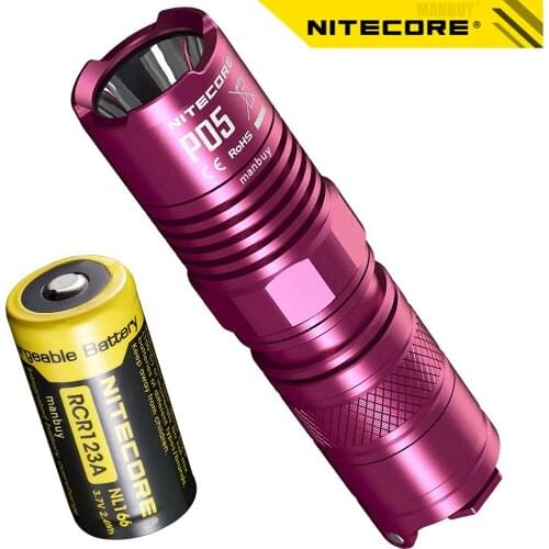 Free Shipping NITECORE P05 Aluminium Alloy Tactical Defense Waterproof Mini Flashlight 650mAh NL166 RCR123A Rechargeable Battery