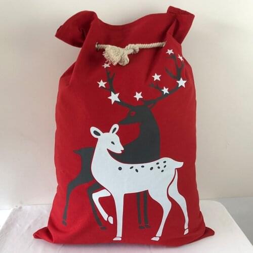 Large Canvas Bag Christmas Decoration Linen Stocking Reindeer Embroidery Childrens Gift Bag Candy Storage Bag Home Decor Xmas