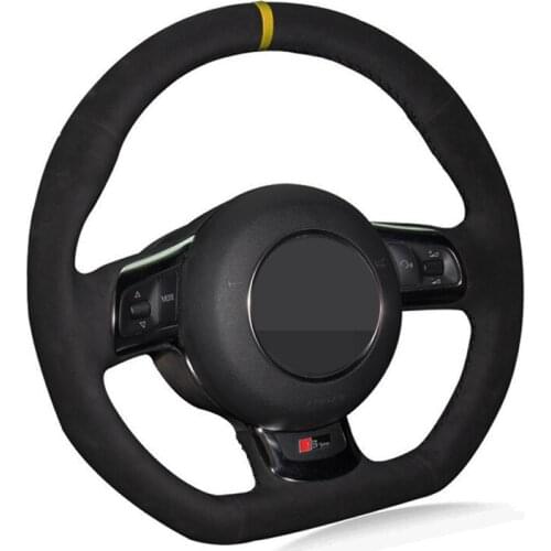 Car Steering Wheel Cover Hand-stitched DIY Black Suede For Audi TT TTS (8J) 2006-2014 A3 S3 (8P) Sportback 2008-2012 R8 (42)