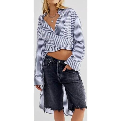 GypsyLady Striped Printed Long Blouse Shirt vintage Long Sleeve Autumn V-neck Split Women Blouse Lace Up Holiday Female Top 2021