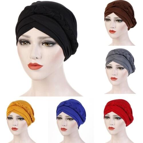 Women Solid Color Hats Plait India Hat Muslim Ruffle Cancer Chemo Beanie Turban Wrap Cap Muslim Hat Foulard Musulmane Pour Femme