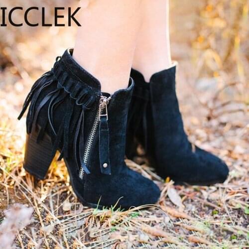 ICCLEK 2020 Tassel New Thick Heels High Shoes Women Heels Womens Boots Thick Heels and Martins Boots 35-43 A119