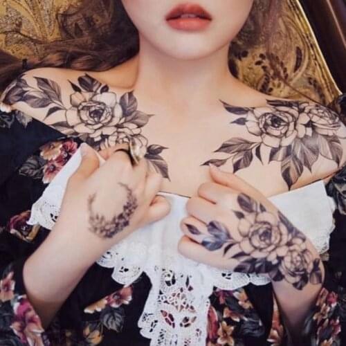 15pcs/set fake tattoo for woman girls waterproof temporary tattoos flowers rose peony butterfly moon snake tattoo stickers water