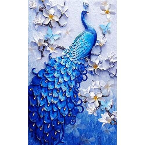 Painting By Number 40X50 50x65CM Crystal Blue Peacock Animal Wall Art Gift DIY Pictures By Numbers Canvas Kits Home Decoration