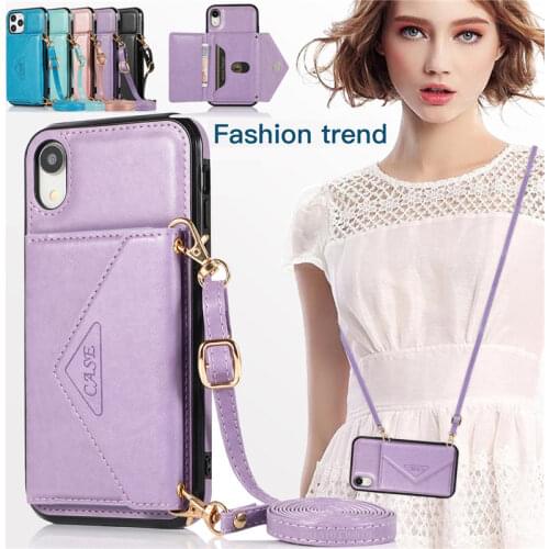 Flip Leather Wallet Card Phone Case For iPhone XR X XS 12 Mini 11 Pro Max SE 2020 8 7 6 Plus Portable Lanyard Cover Coque Etui