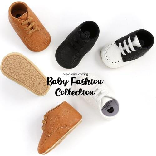 Fashion Casual Newborn Shoes Baby Girl Boy Soft Sole Shoes Anti Slip PU Leather Sneaker Trainers Prewalker Black White 0-18M