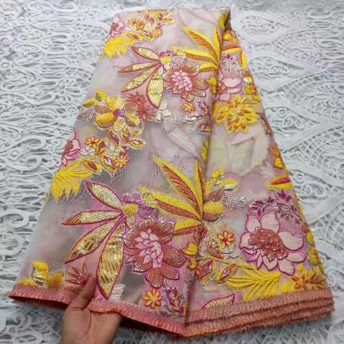 Pink Lace Fabric African Brocade Lace Fabric High Quality French Jacquard Lace Fabric Embroidery Tissue Laces For Wedding