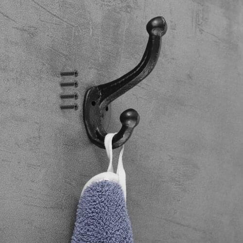Antique Modern Farmhouse Hanger Hook Black Rustic Cast Iron Wall Mounted Coat Hooksfor Hanging Coats Bag Hats Towels 119*85mm