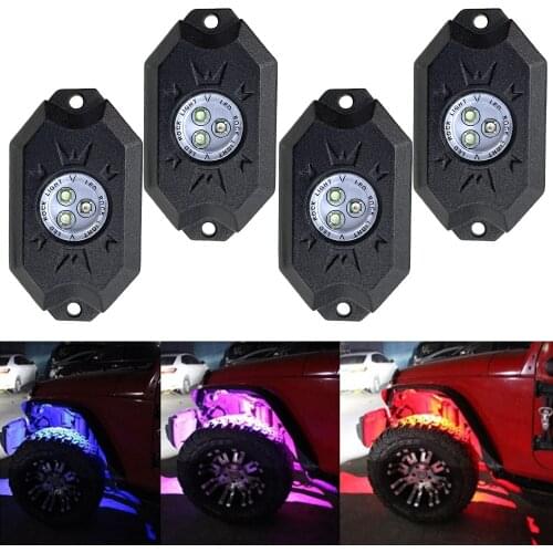 LEEPEE RGB LED Rock Lights Neon LED Lamp Kit 4 Pods For Jeep Suv Offroad Truck Underbody Music Light Bluetooth-compatible APP
