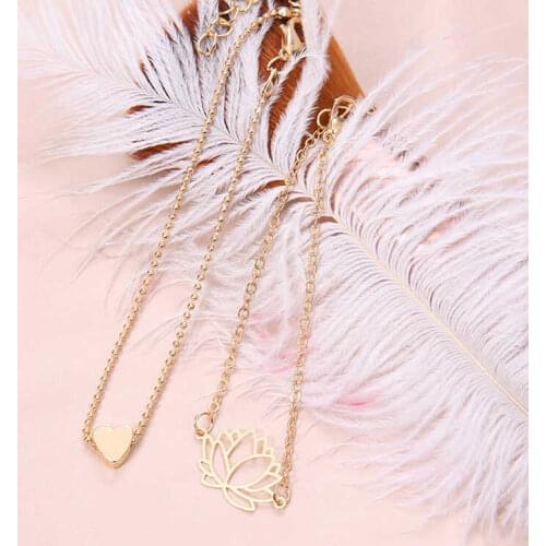 Fashion Dainty Initial Necklace With Lotus Choker Chain Necklace Women Gold Color Pendant Jewelry Gift