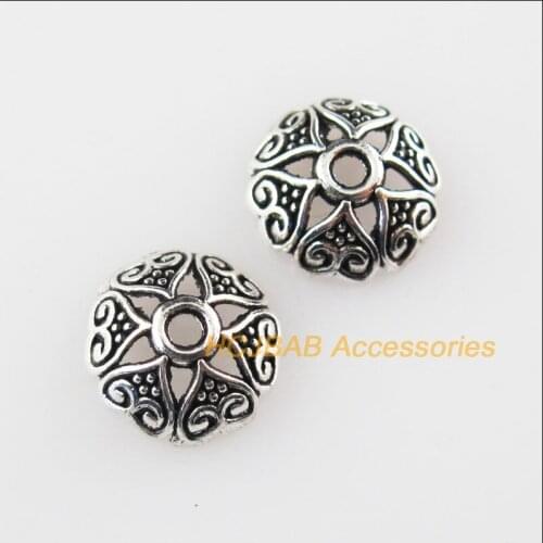 Fashion 100Pcs Tibetan Silver Color Flower Heart Spacer Beads End Caps 8mm