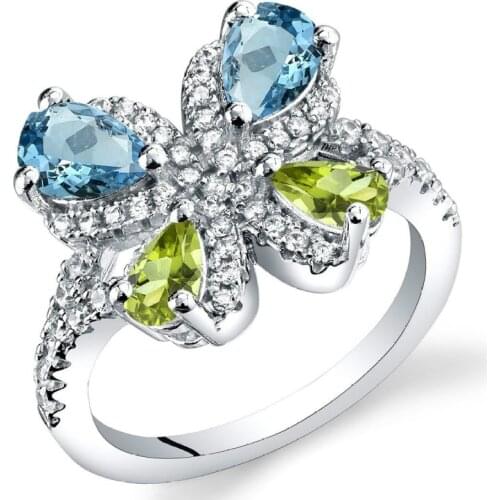 Fashion Women Jewelry Butterfly Blue & Olive Zircon Rings for Wedding Engagement