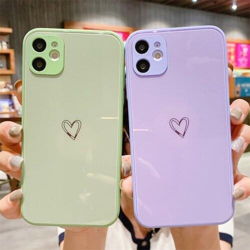 Fashion Love Heart Liquid Glass Phone Case For iPhone 12 11 Pro Max 7 8 Plus X XR XS Max 11 12 Pro Shockproof Bumper Back Cover