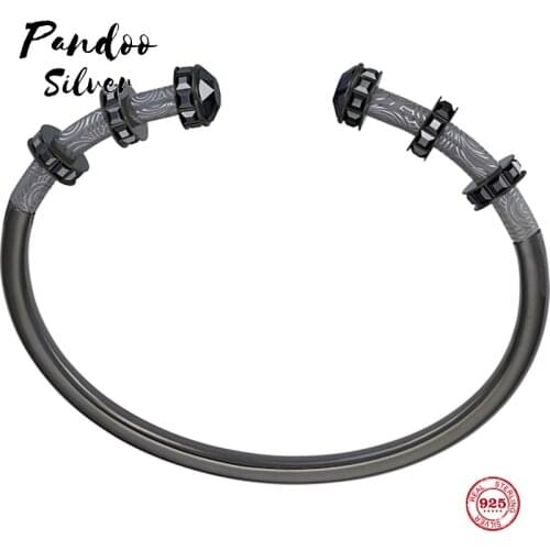 PANDOO Fashion Charm Pure 925 Silver Original 1:1 Copy, Simple Single Circle Opening Fashion Bracelet Mens Luxury Jewelry Gifts