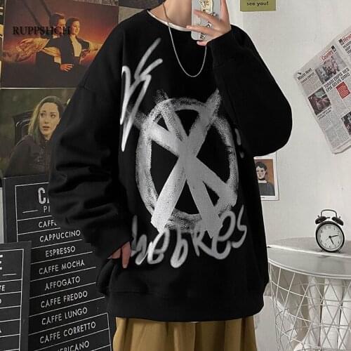 RUPPSHCH Men Hoodies Oversized Sweatshirts Harajuku Hip Hop Loose Streetwear 2021 Spring Summer Men Print Clothing