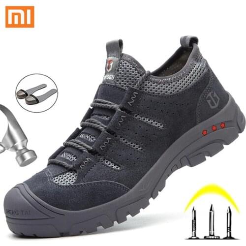 XiaoMi Mens Safey Shoes Work Boots Men Steel Toe Safety Boots Indestructible Sneakers Puncture-Proof Male Boots Size 36-46