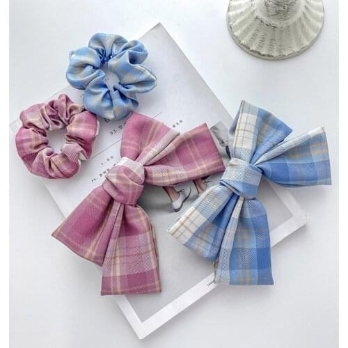 2020 New 2Pcs/Set Women Girls Bow Barrette Hair Clips Ponytail Headdress Clip Lattice Big Bow Hairbands Hair Accessories